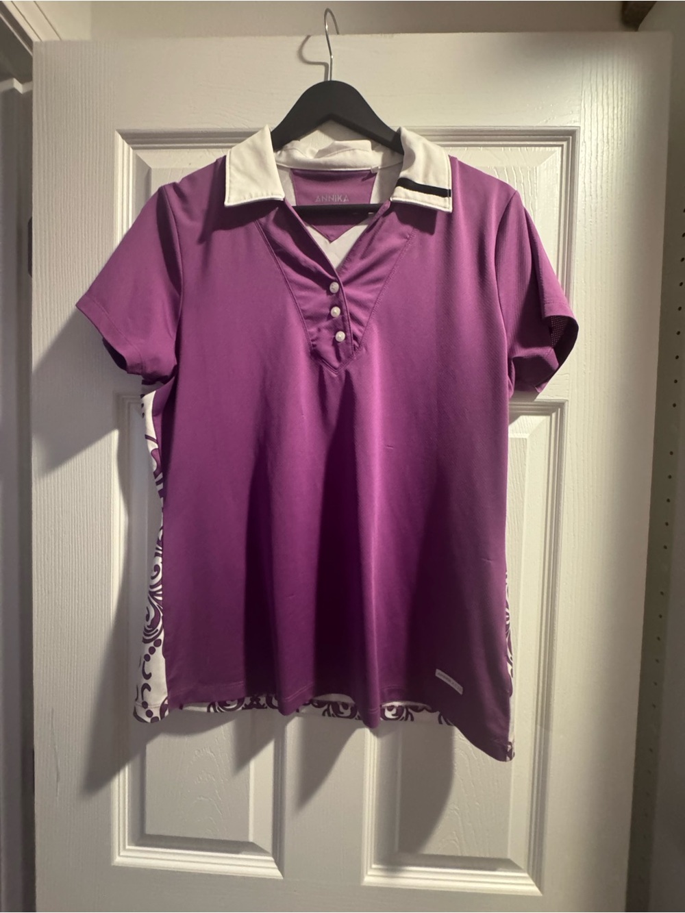 Purple Polo-Style Short Sleeve Top with White Collar Annika